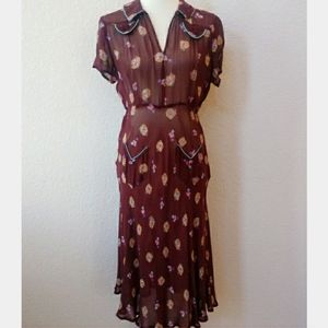 Anthropologie IPSA brown floral midi dress